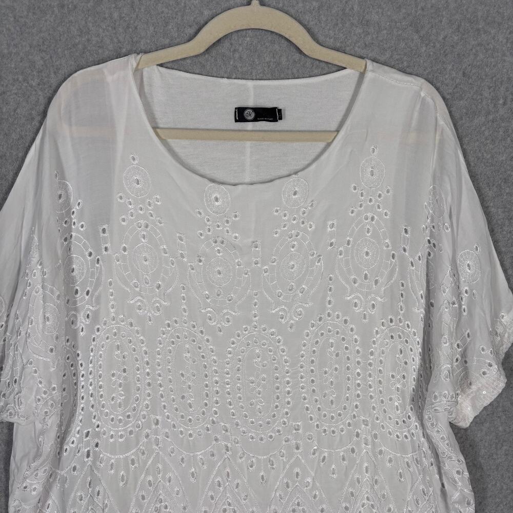 Eyelet Embroidered Top Medium Cottage Scalloped Hem Sequin Layered Made Italy - Picture 2 of 13